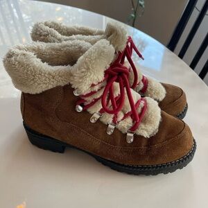 J Crew Leather and Fur Lined Lace Up Boot - 7